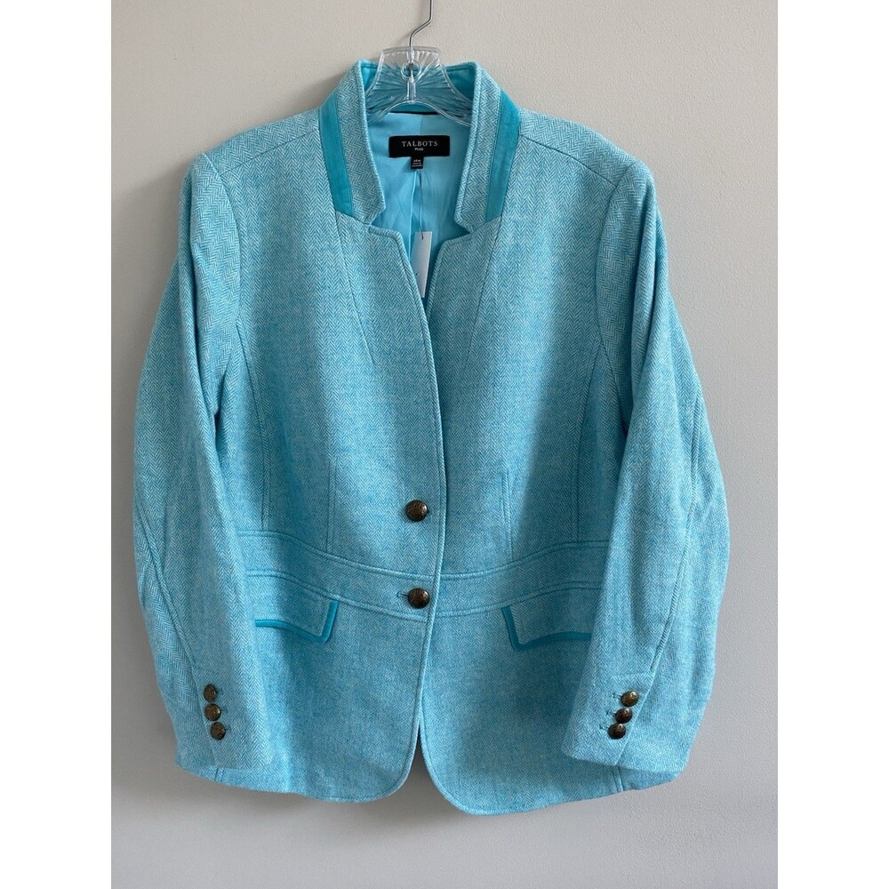 TALBOTS Classic Shetland Blazer Bicolor Herringbone Women' Plus Sz 14 Wool Blend - Picture 3 of 11